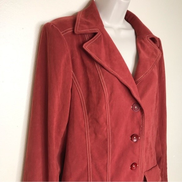 Studio I Retro Style Contrast Stitch Wide Lapel Rust Jacket Pockets Women 16 - Picture 2 of 13